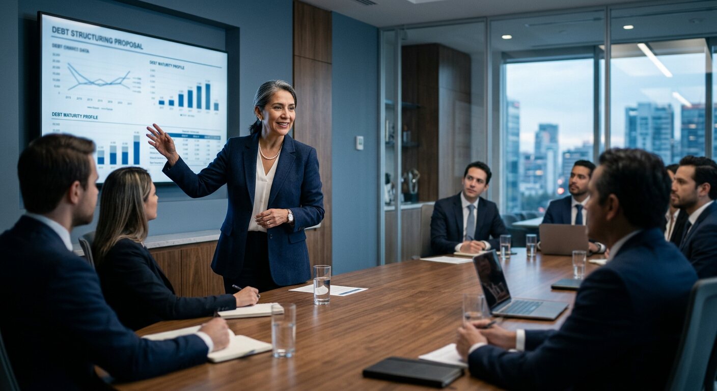 Ejecutiva senior de Alfa Partners presenta una estructuración de deuda a inversionistas