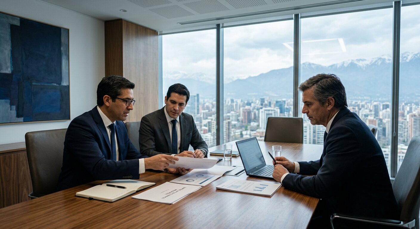 Asesores de Alfa Partners reunidos con un cliente en una sala de directorio